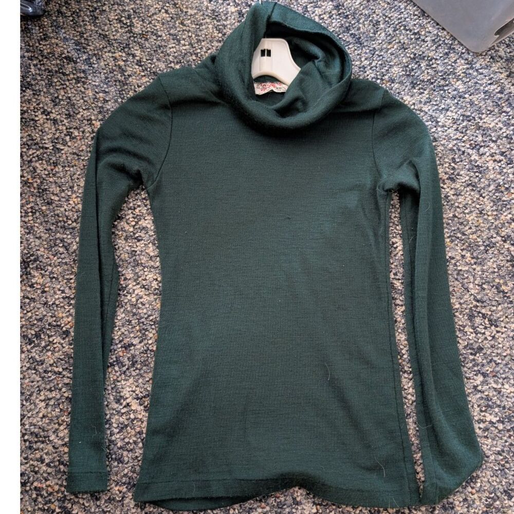 VTG CURRANTS BY JERI JO DARK GREEN TURTLENECK TOP SHIRT SIZE SMALL
